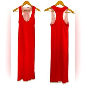 Enza Costa Doubled Tank Dress Orange Ivory Pima Cotton Size Small